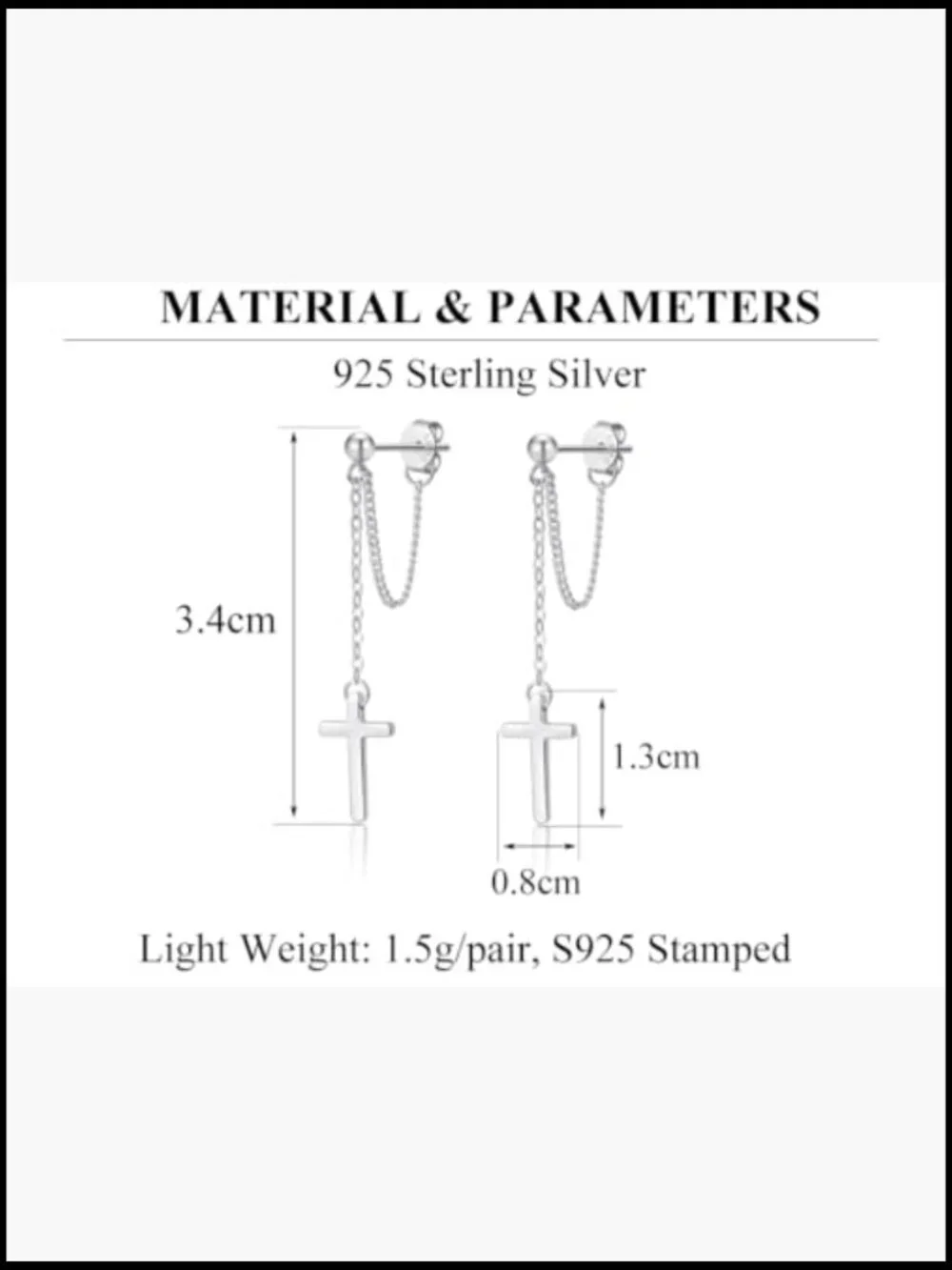 925 Sterling Silver Cross Dangle Earrings Minimalist Chain Drop Earrings for